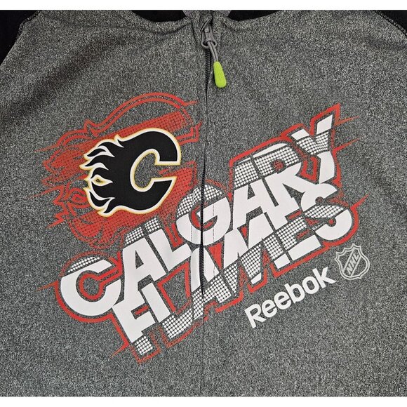 Reebok Calgary Flames NHL Center Ice PlayDry Full-Zip Hoodie Size L Gray Black - Picture 7 of 8